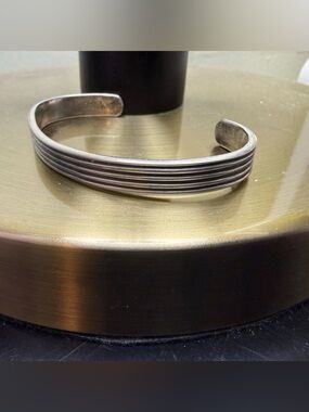 Ribbed Sterling Silver Open Cuff Bracelet from Mexico